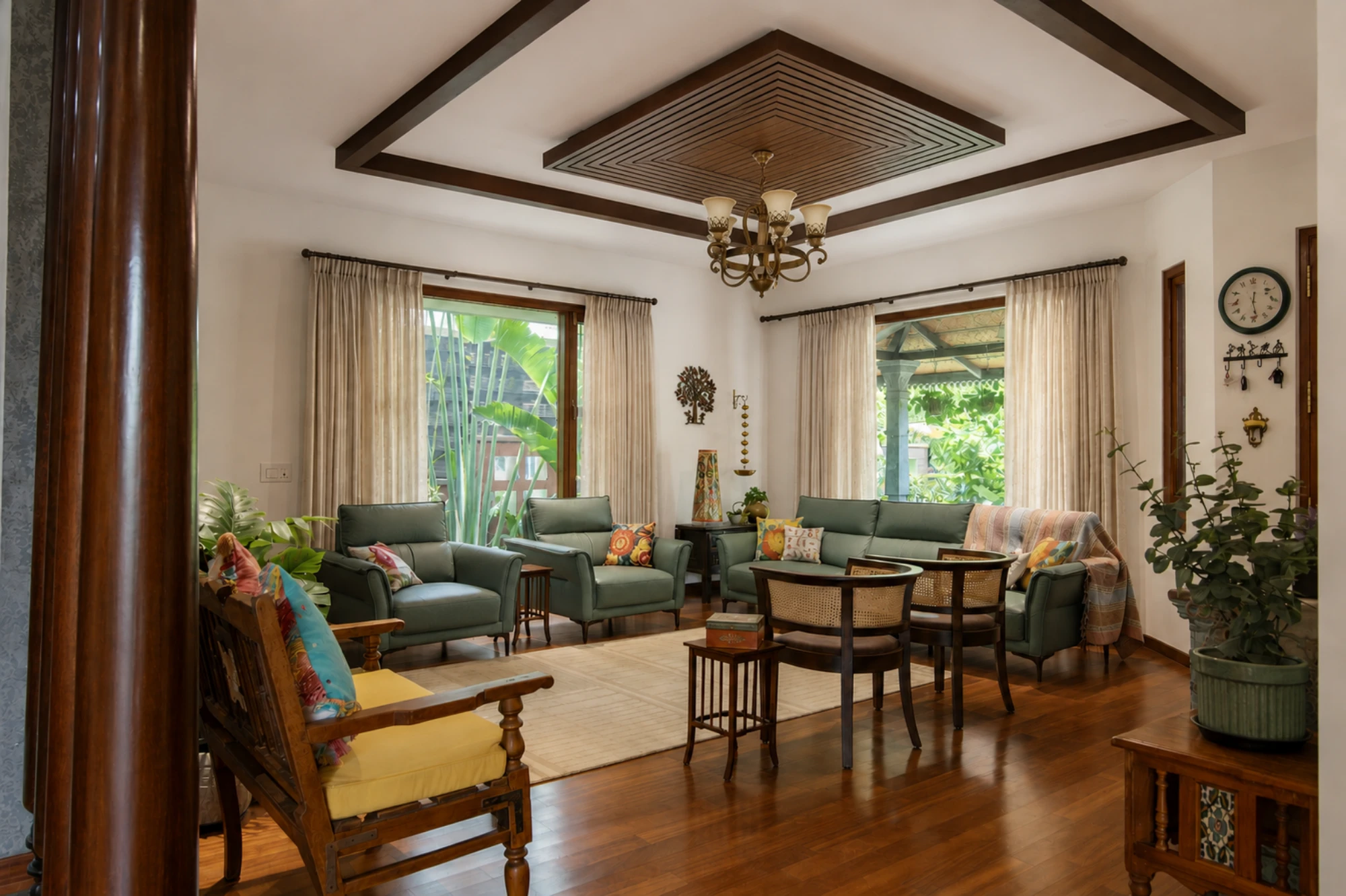 Living room with timber ceiling detailing by Montimers